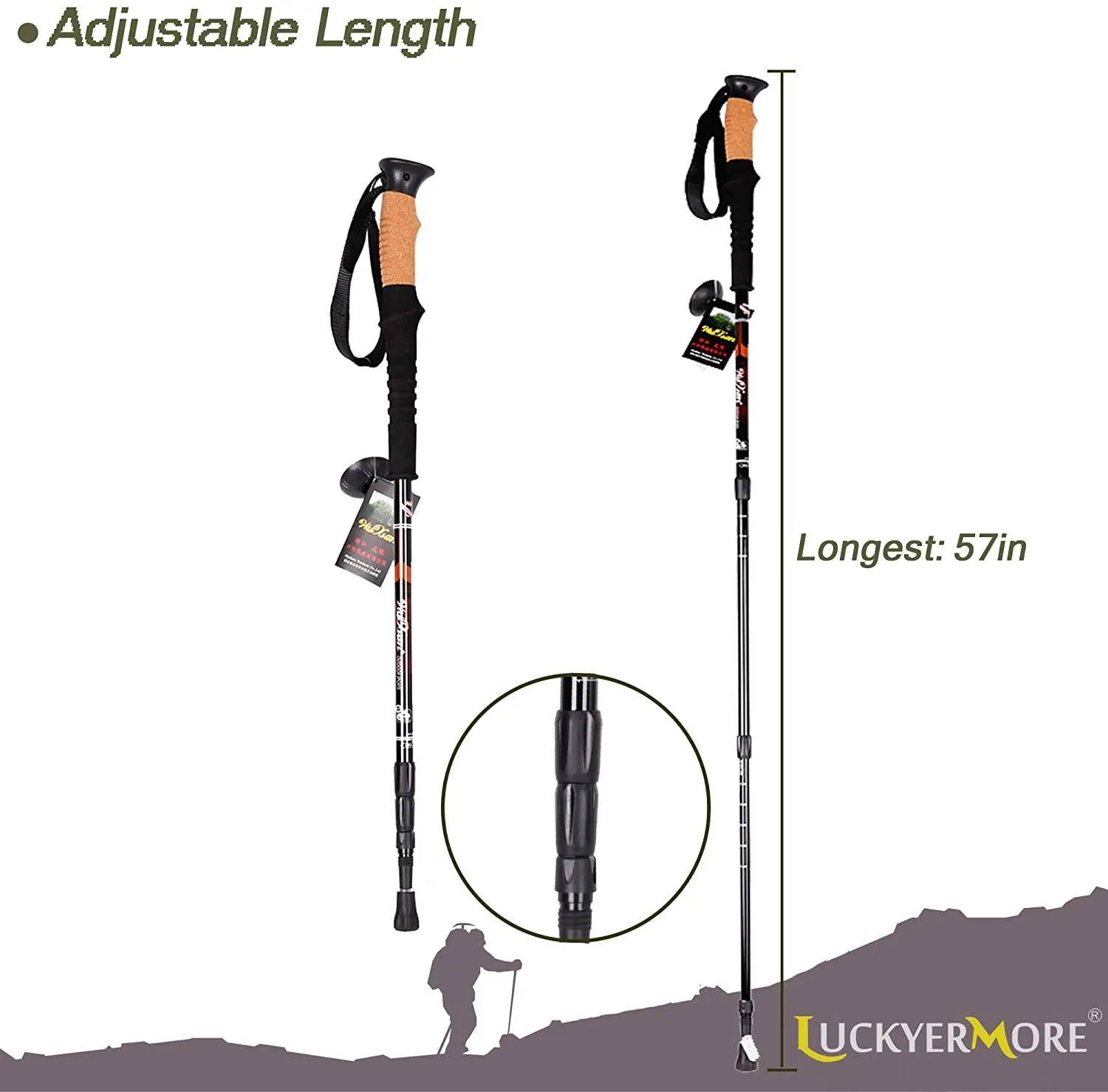 2 Pack Trekking Poles Collapsible Climbing Stick