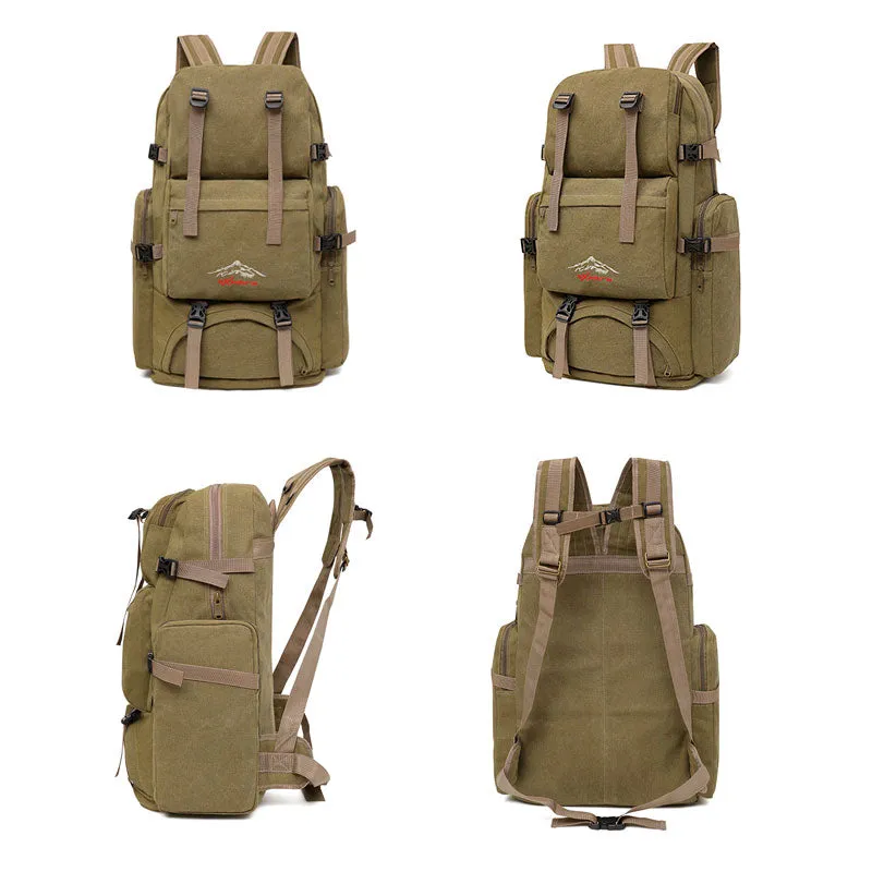 60L Large Canvas Camping Hiking Backpack