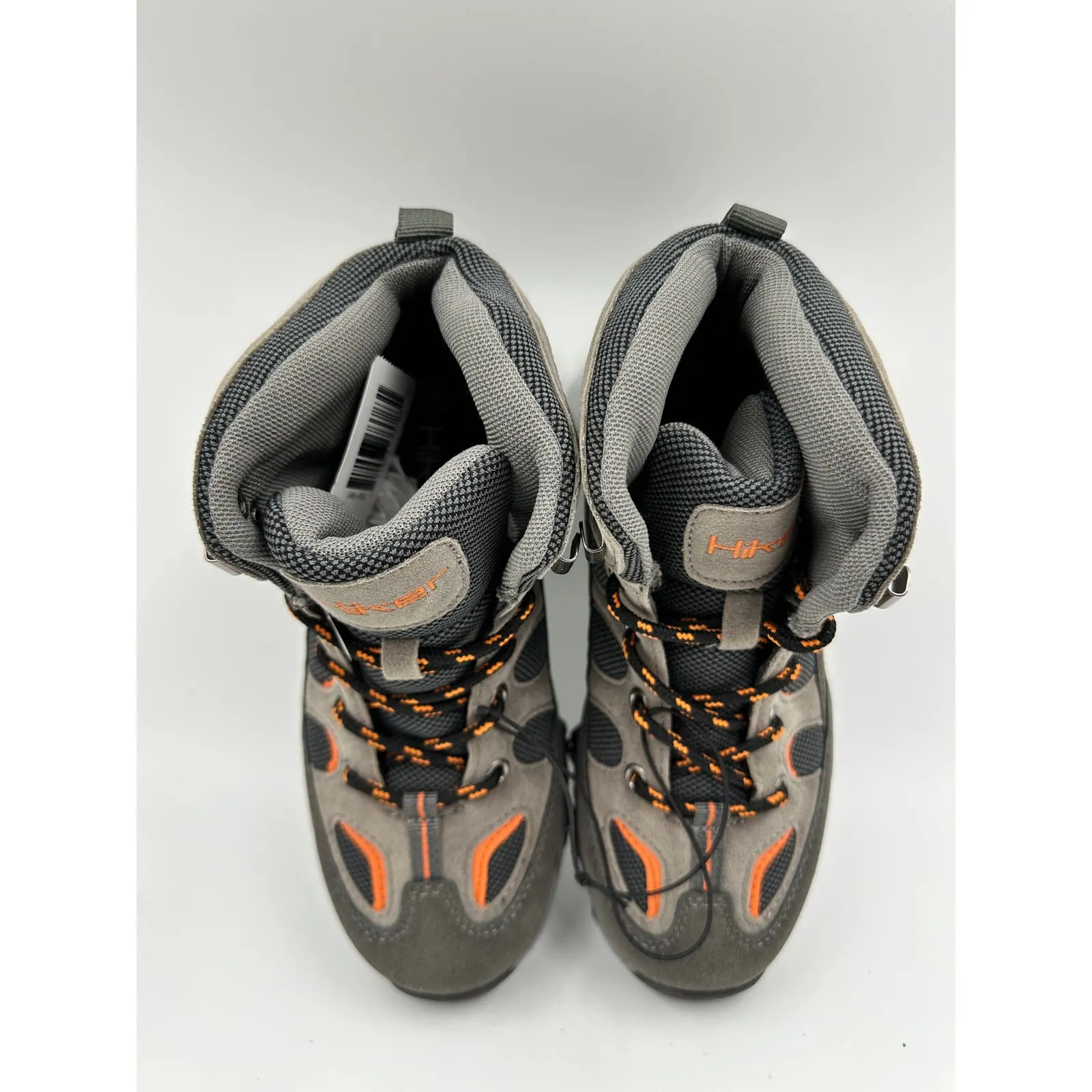 Big Kid Size 4, Gray High Top Hiker w/ Orange Accents, Suede Toe and Heel Cover