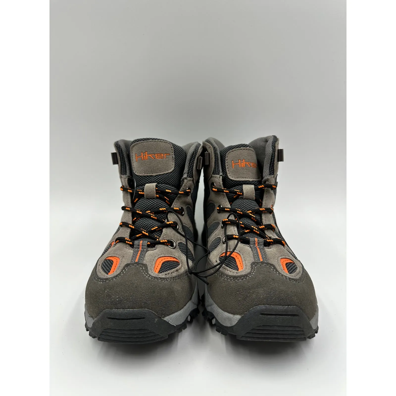 Big Kid Size 4, Gray High Top Hiker w/ Orange Accents, Suede Toe and Heel Cover