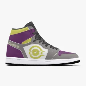 High-Top Leather Sneakers Grrey-Yellow-Purple