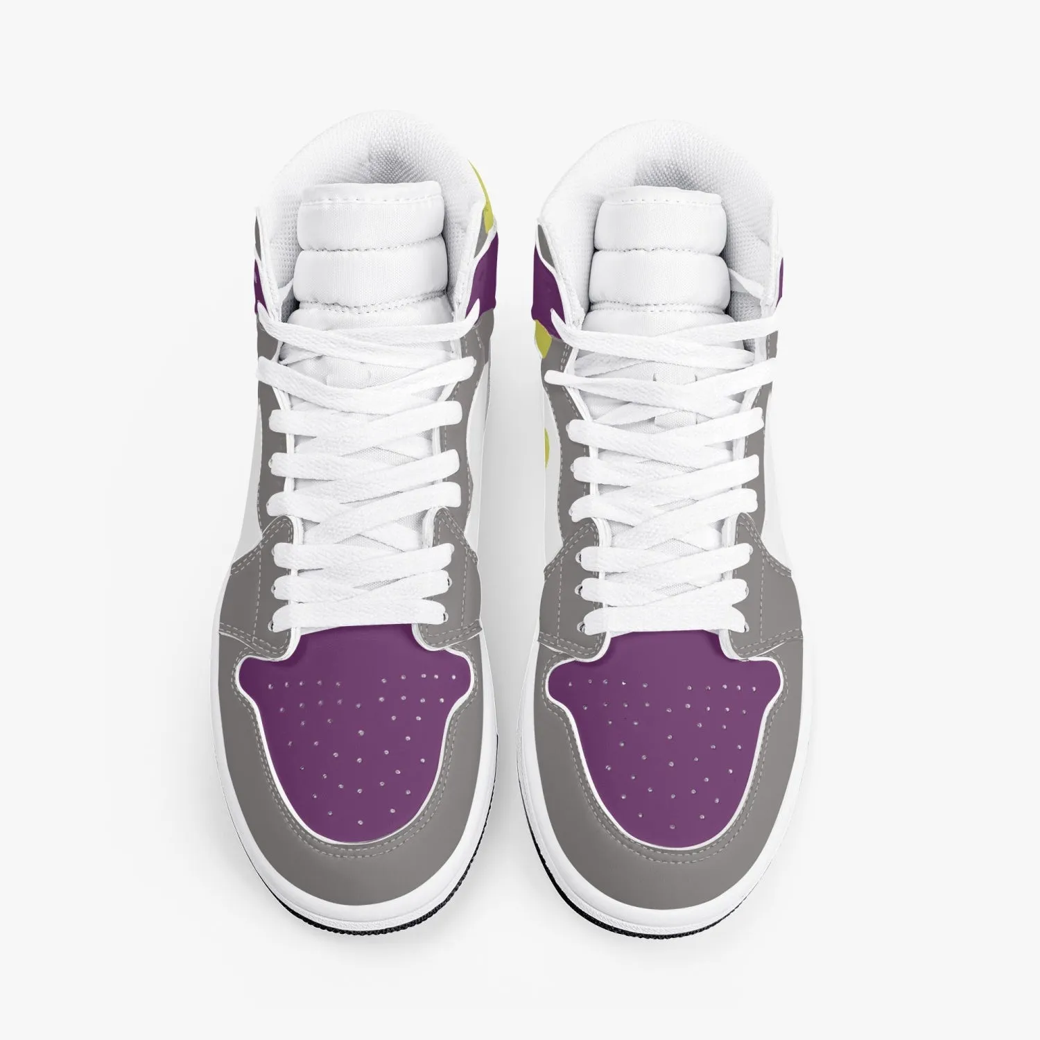 High-Top Leather Sneakers Grrey-Yellow-Purple