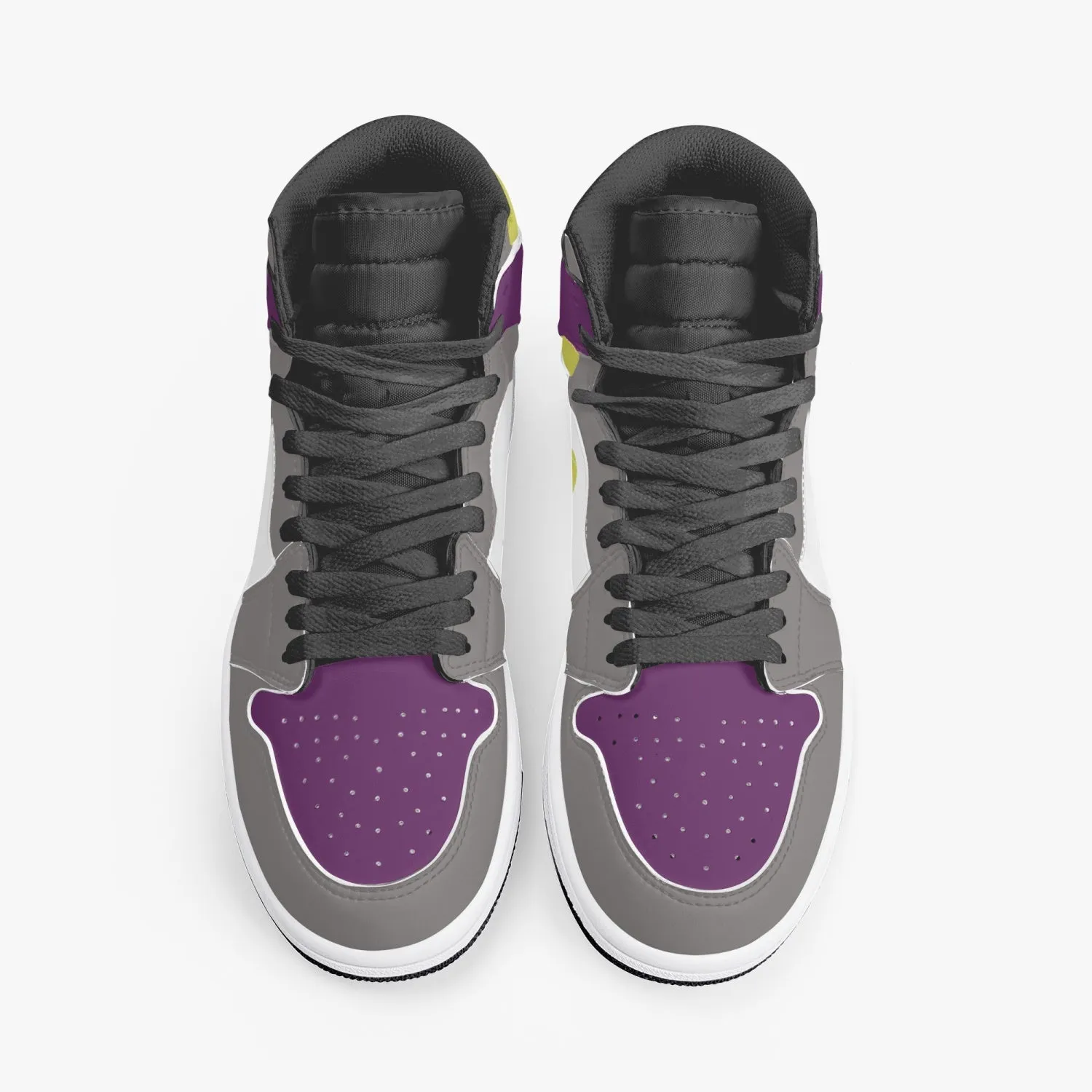 High-Top Leather Sneakers Grrey-Yellow-Purple