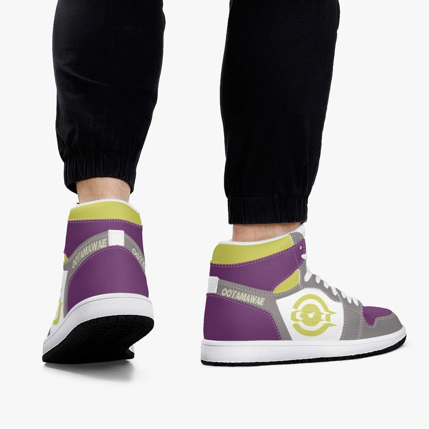 High-Top Leather Sneakers Grrey-Yellow-Purple