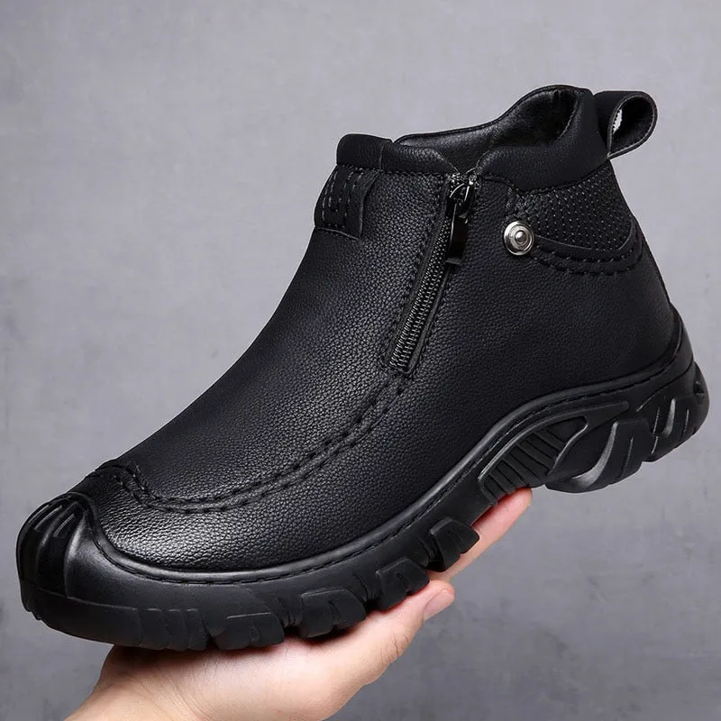 Hnzxzm New Autumn Winter Shoes Men Chelsea Boots Genuine Leather Shoes Warm Plush Cold Winter Snow Botas Mens Ankle Boots