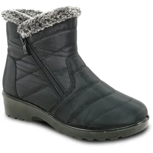 KOZI Women Winter Fur Boot NANCY-3 Ankle Casual Boot Black - with Ice Cleat Outsole