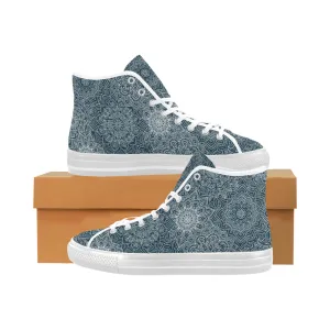 Men's Coral Blue Mandala Print Canvas High Top Shoes