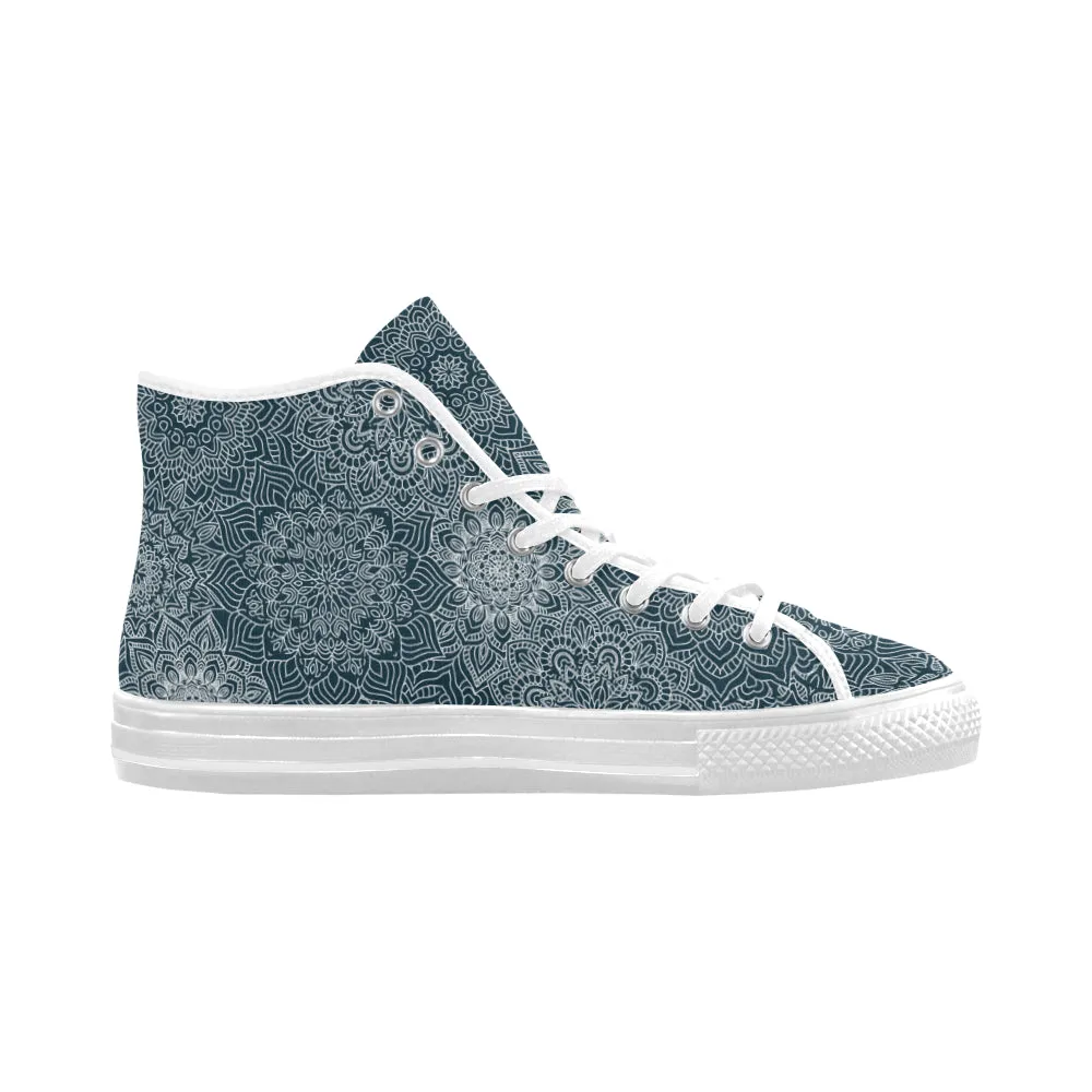 Men's Coral Blue Mandala Print Canvas High Top Shoes