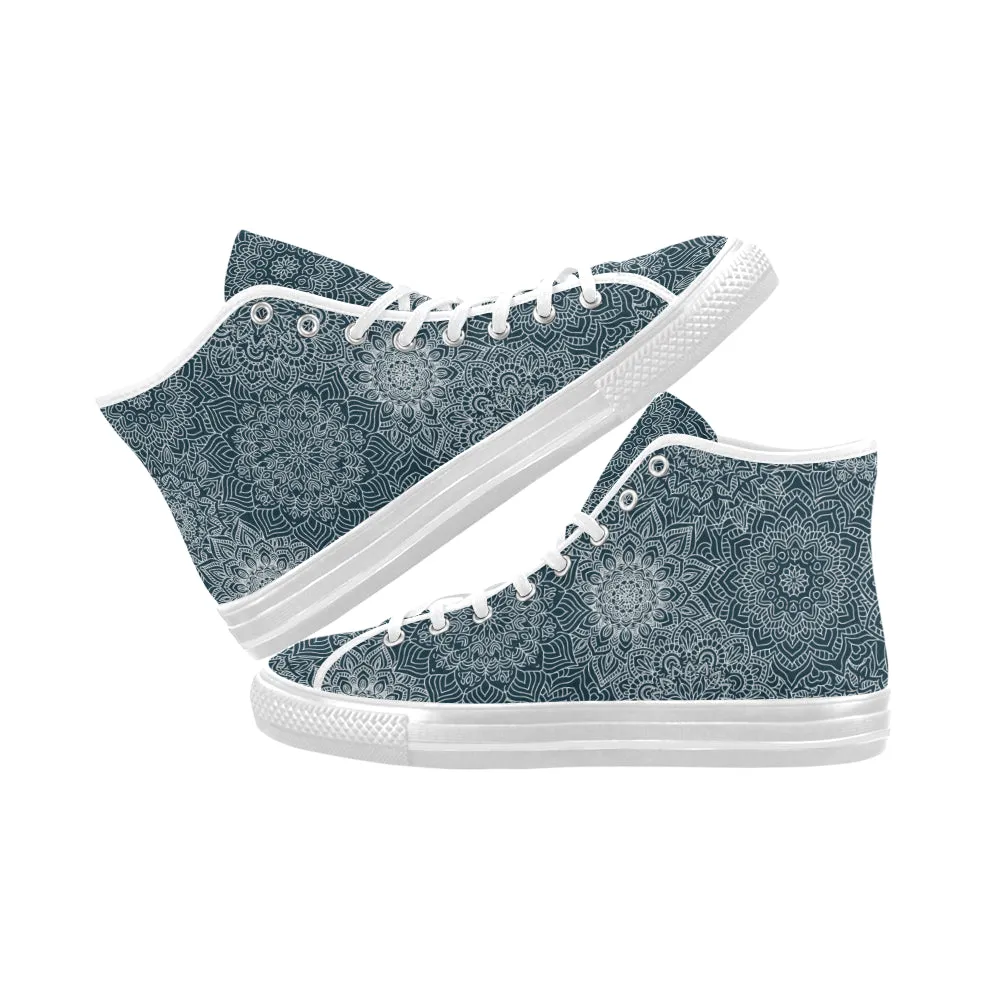 Men's Coral Blue Mandala Print Canvas High Top Shoes