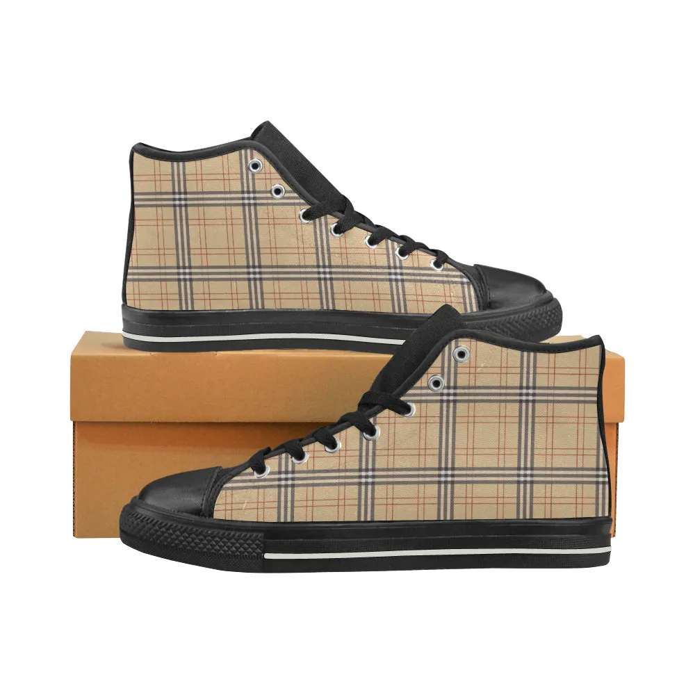 Men's Vintage Plaids Checks Print High Top Canvas Shoes