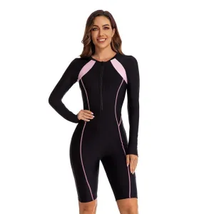 Scuba Long Sleeve Rashguard in Black/Pink  One Piece Women Bathing Swimsuit Women Beach