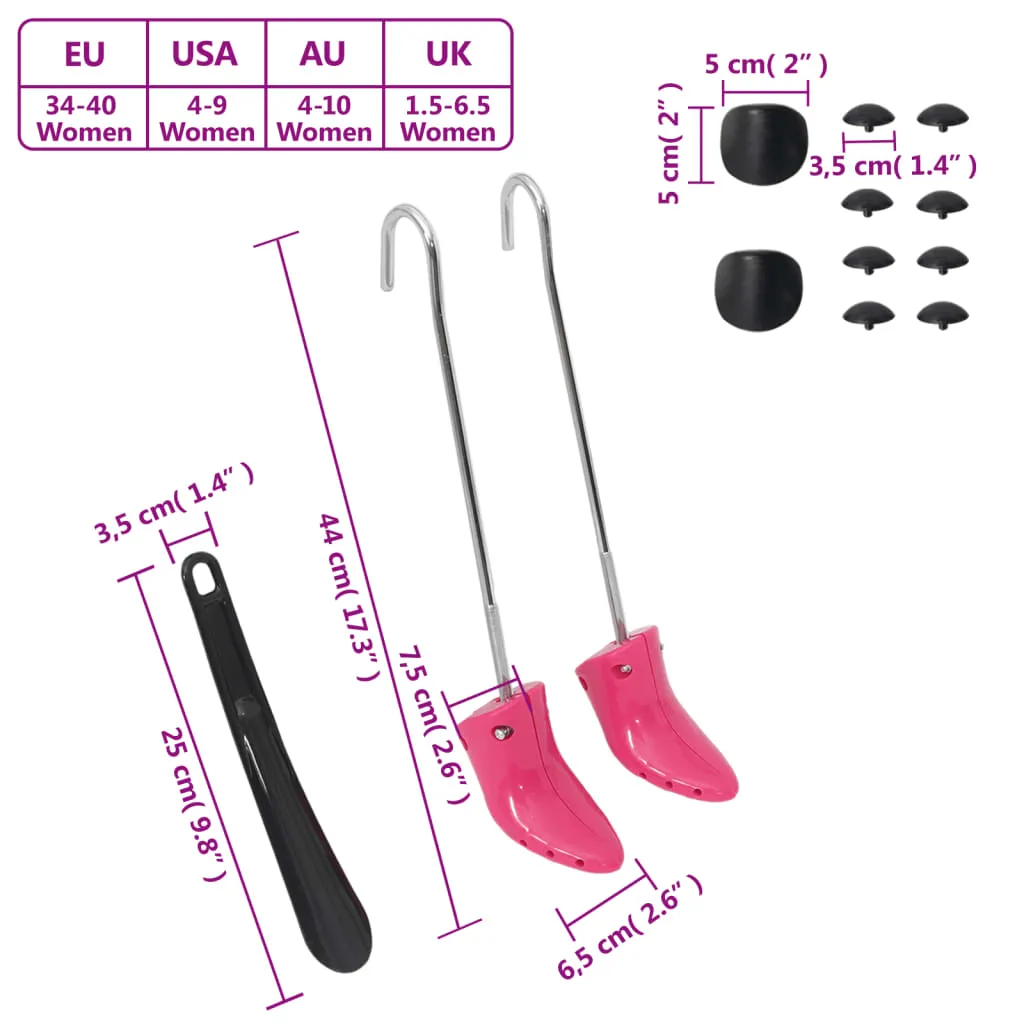 vidaXL Boot Stretchers with Shoe Horn Pink EU 34-40 Plastic